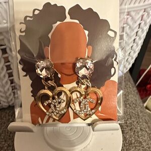 Gold Heart Earrings with Crystal Accents.